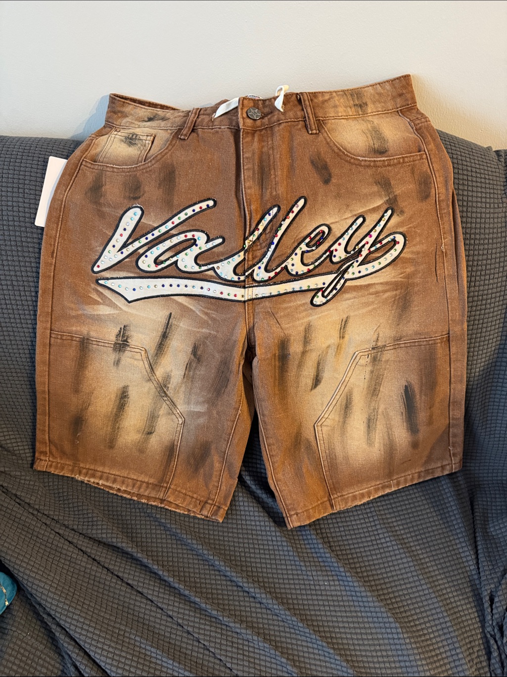 New! Vale Forever "Skittles" Rhinestone Denim Jorts.